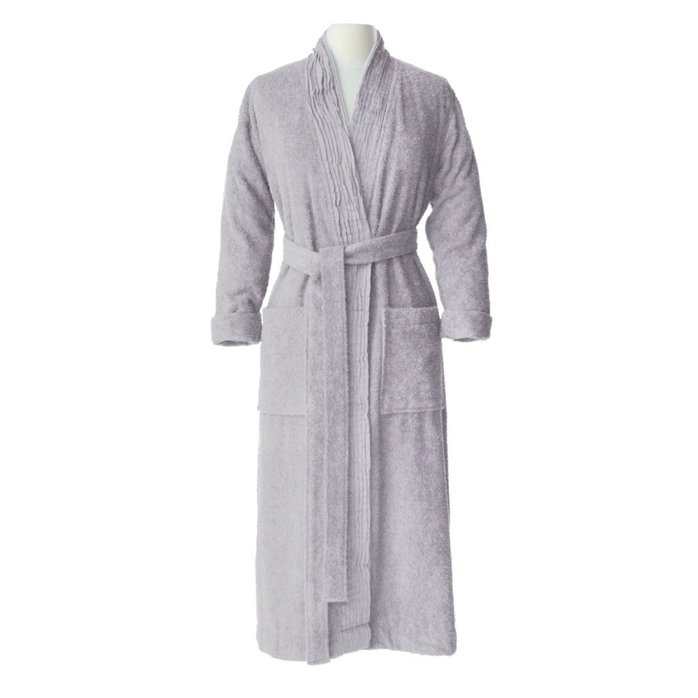 Pure Fiber Turkish Cotton Terry Cloth Pleated Bathrobe Light Gray Women's Robe